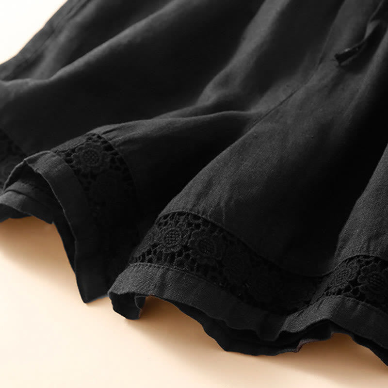 Relaxed Drawstring Shorts with Elegant Lace-Trimmed Hem
