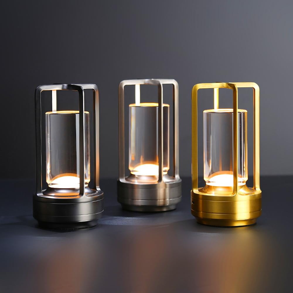 Modern Metallic Frame Lantern With Glass Cylinder