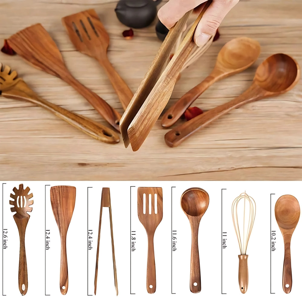 Minimalist Wooden Cooking Utensils Set with Ergonomic Handles