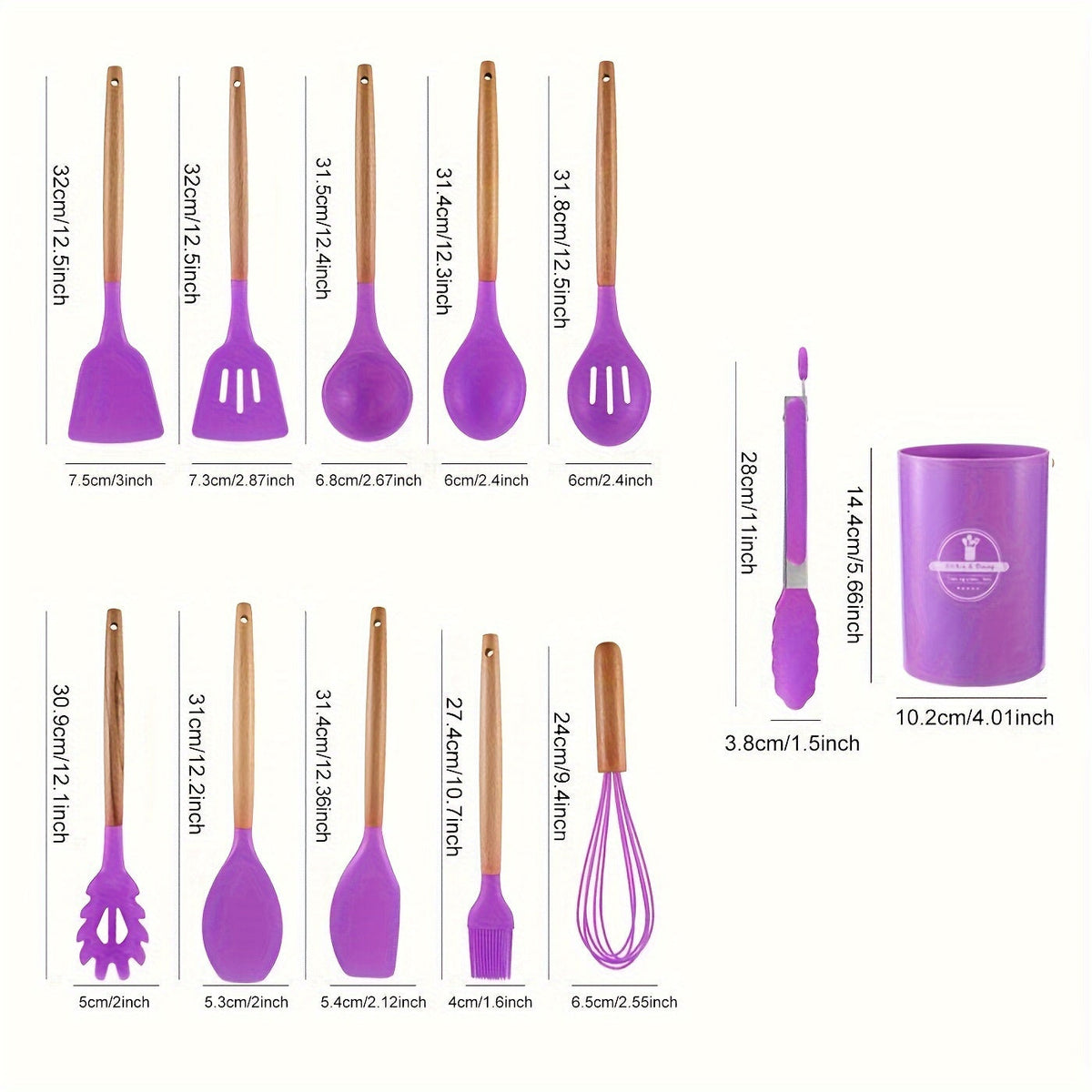 Silicone and Wood Utensil 12 Piece Set
