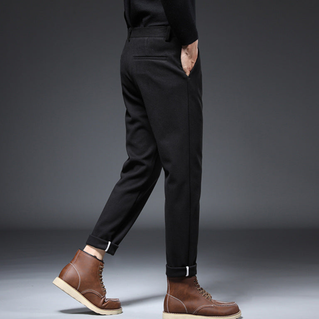 Oliver Tapered Fit Pleated Trousers | Cuffed Tab Waist Trousers
