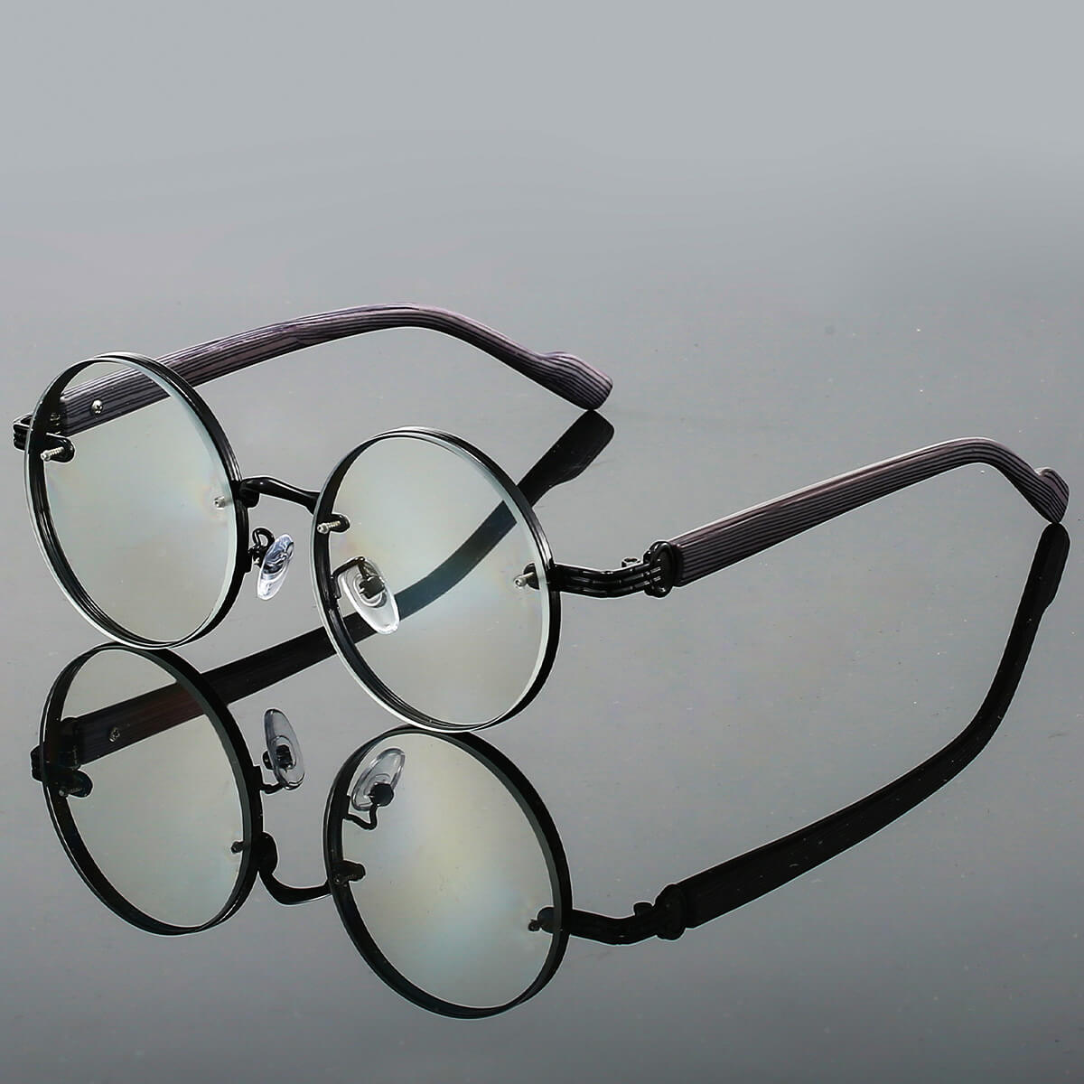 Vintage-Inspired Round Sunglasses with Mixed-Material Textured Temples