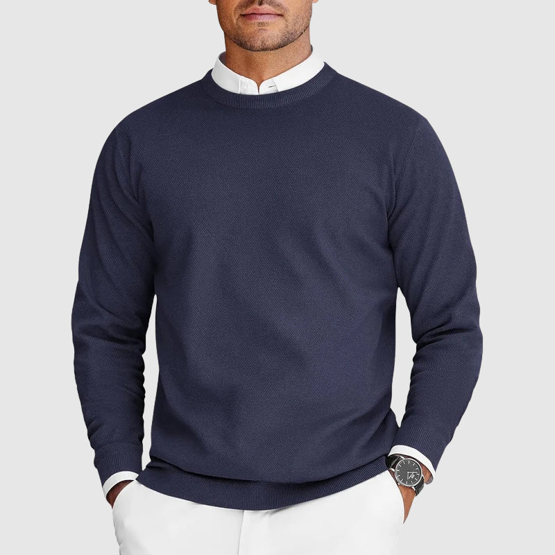 Thomas Ribbed Textured Knit Crewneck Sweater | Solid Long Sleeve Sweater
