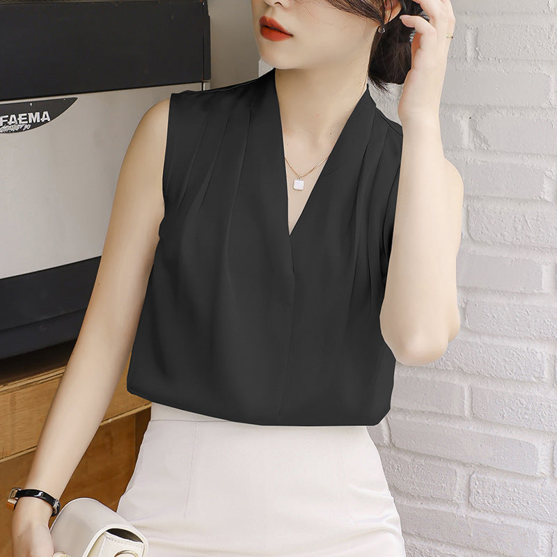 Pleated V-Neck Blouse