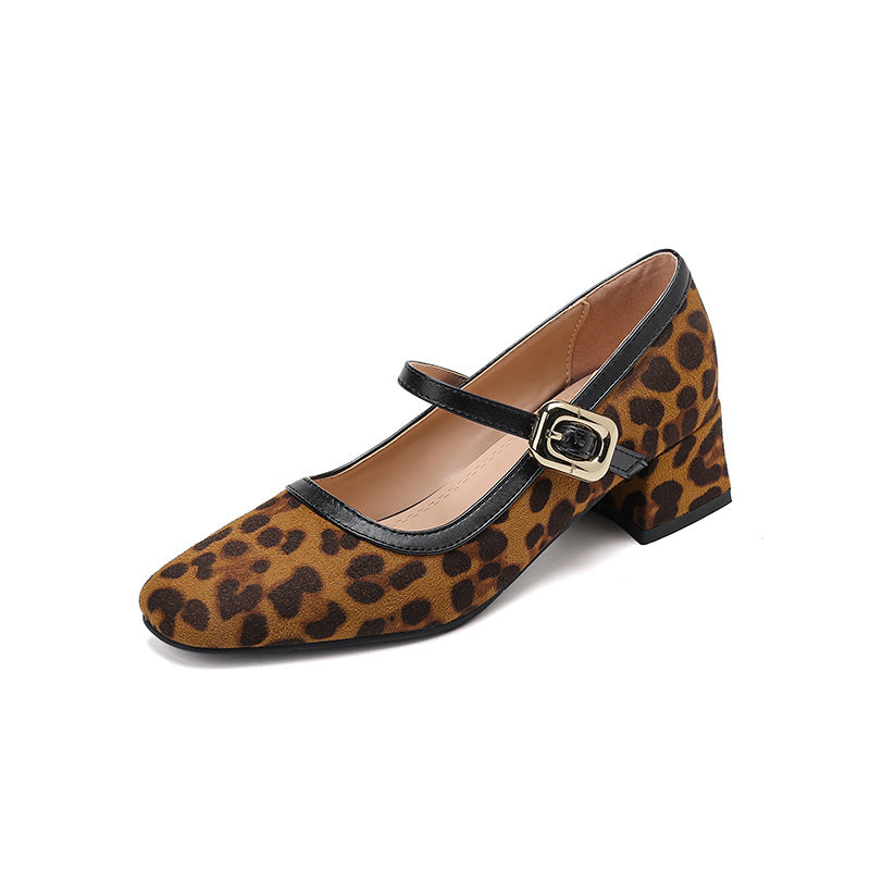 Square Toe Mary Jane Pumps – Buckle Strap – Low Block Heel