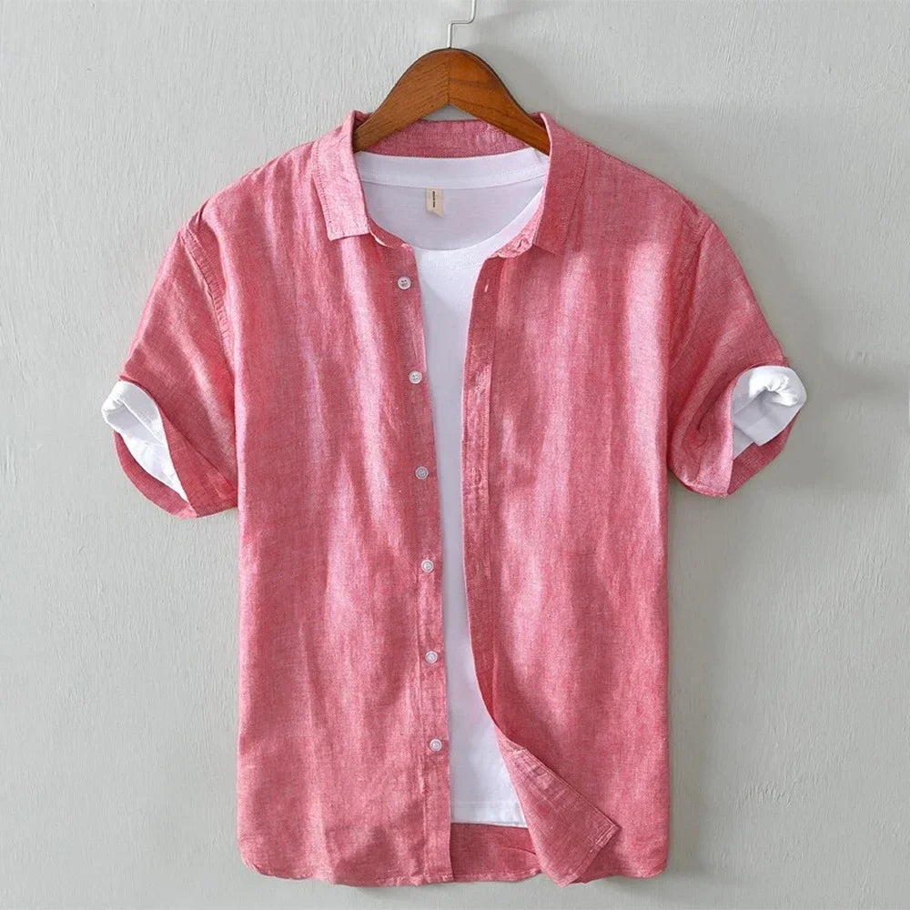 Short-Sleeve Relaxed Fit Button-Up Shirt with Roll-Cuff Details