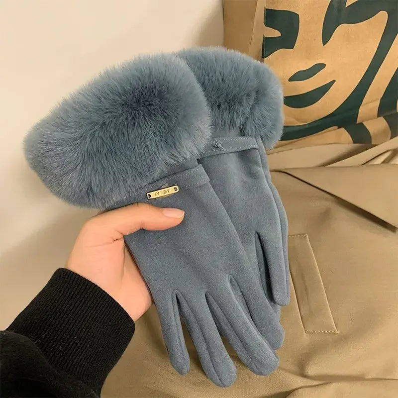 Amelia Fitted Fur Cuff Gloves | Metallic Accent Gloves