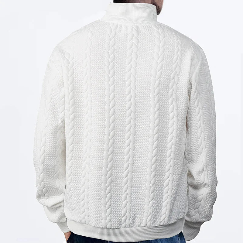 Arthur Cable Knit High-Neck Half-Zip Sweater | Textured Hip-Length Sweater