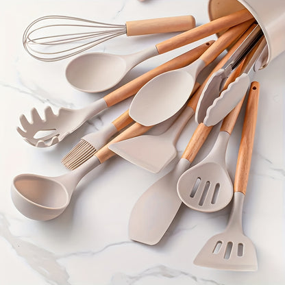 Silicone and Wood Utensil 12 Piece Set