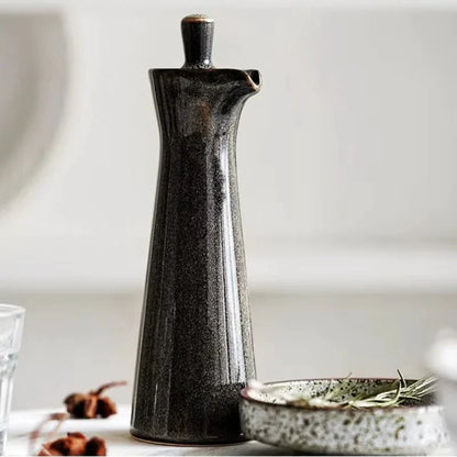 Modern Glossy Ceramic Oil Dispenser With Easy-Grip Lid