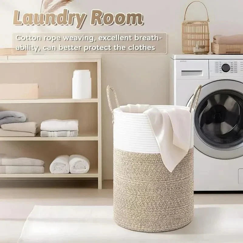 Minimalist Cotton Rope Laundry Basket With Sturdy Handles