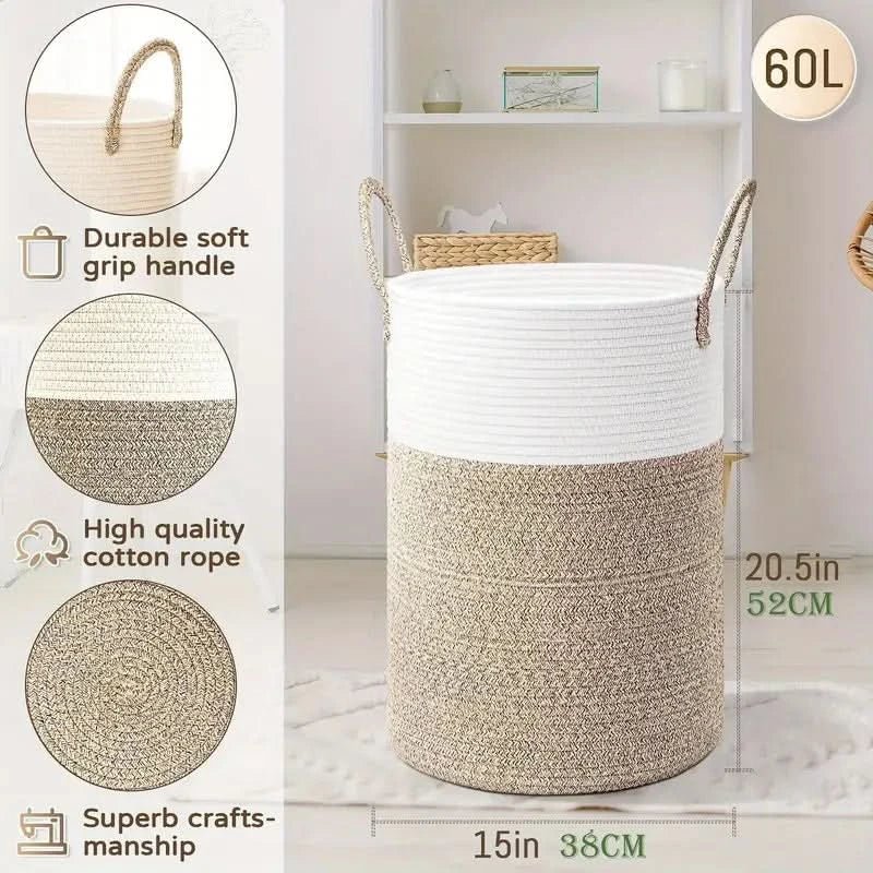 Minimalist Cotton Rope Laundry Basket With Sturdy Handles