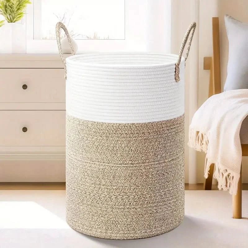 Minimalist Cotton Rope Laundry Basket With Sturdy Handles