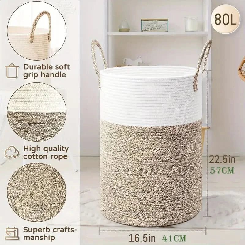 Minimalist Cotton Rope Laundry Basket With Sturdy Handles