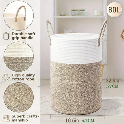 Minimalist Cotton Rope Laundry Basket With Sturdy Handles