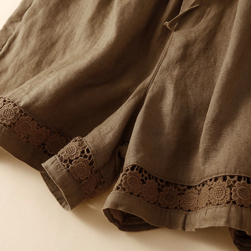 Relaxed Drawstring Shorts with Elegant Lace-Trimmed Hem