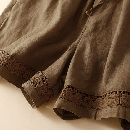 Relaxed Drawstring Shorts with Elegant Lace-Trimmed Hem