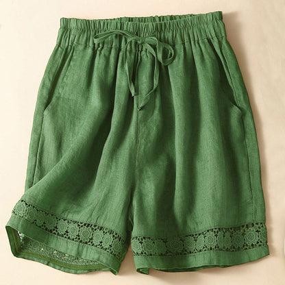 Relaxed Drawstring Shorts with Elegant Lace-Trimmed Hem