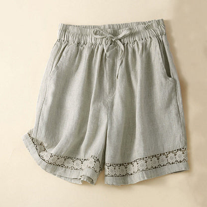 Relaxed Drawstring Shorts with Elegant Lace-Trimmed Hem