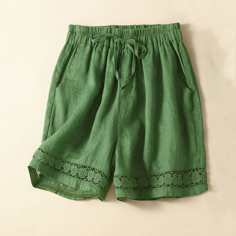 Relaxed Drawstring Shorts with Elegant Lace-Trimmed Hem