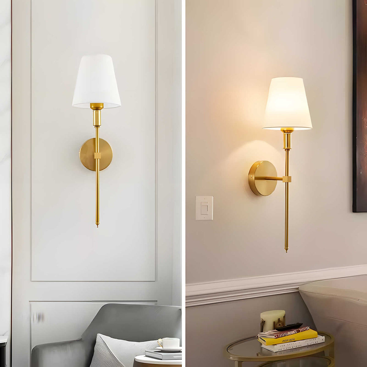 Modern Brass Wall Lamp with Tapered Shade