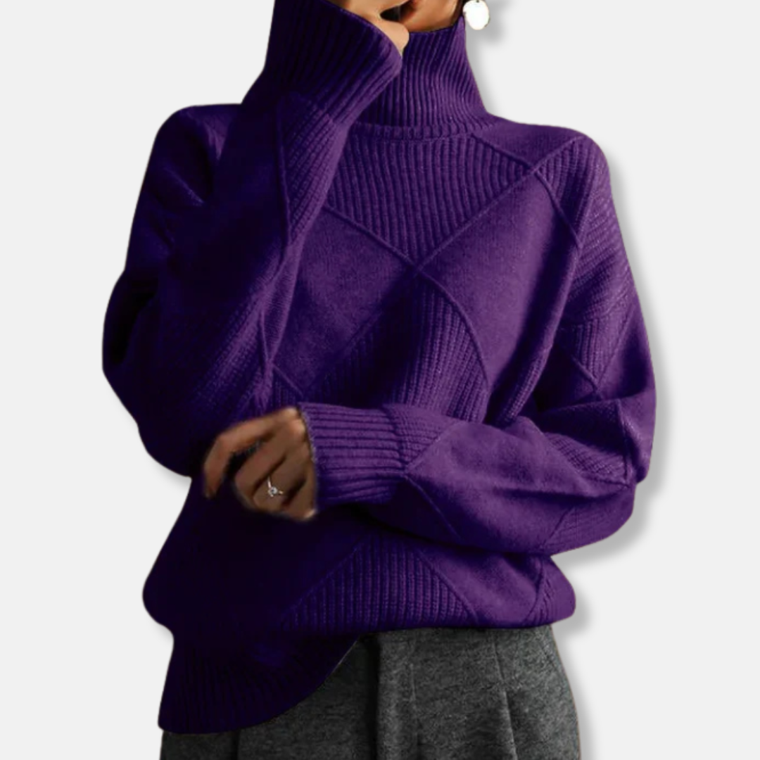 Sienna Relaxed Fit Turtleneck Sweater | Ribbed Diamond Knit Sweater