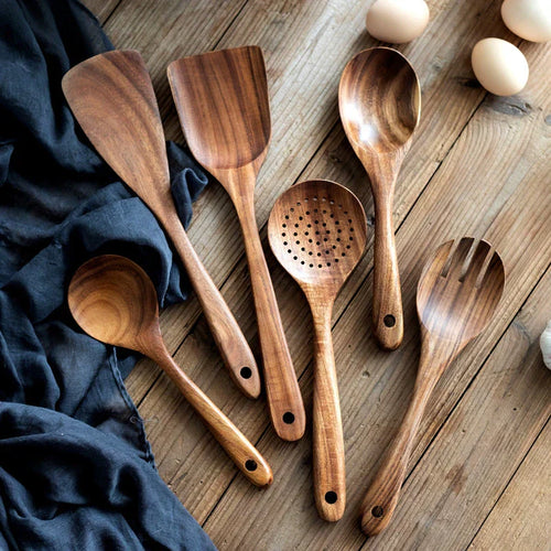 Rustic Wooden Kitchen Utensil Set with Holder