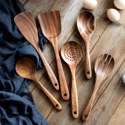 Rustic Wooden Kitchen Utensil Set with Holder