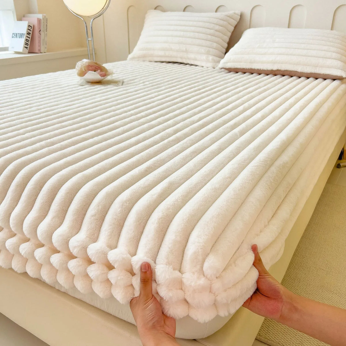 Velvet Ribbed Fitted Bed Sheet with Elastic Edges