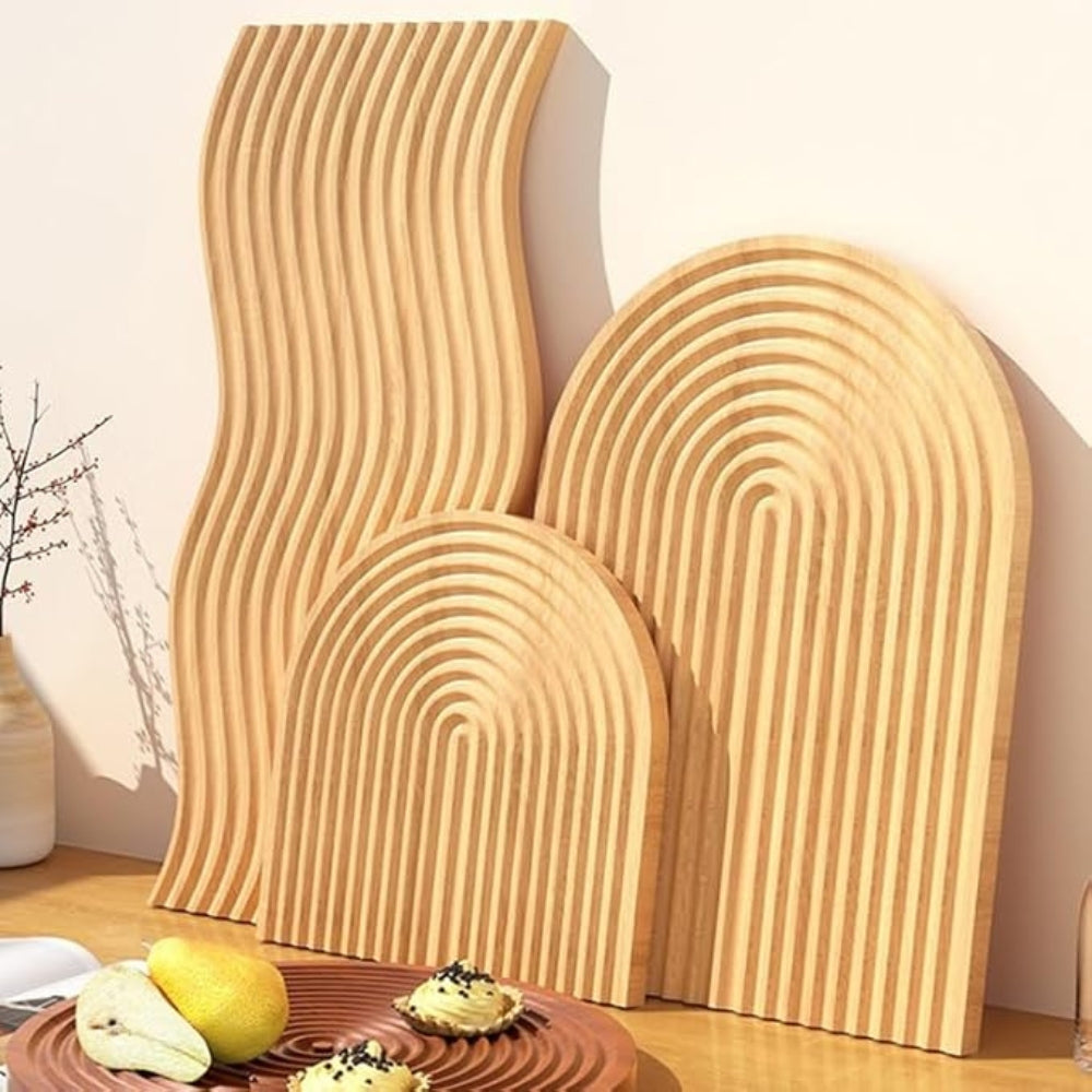 Nordic Wooden Ripple Serving Tray With Curved Edges
