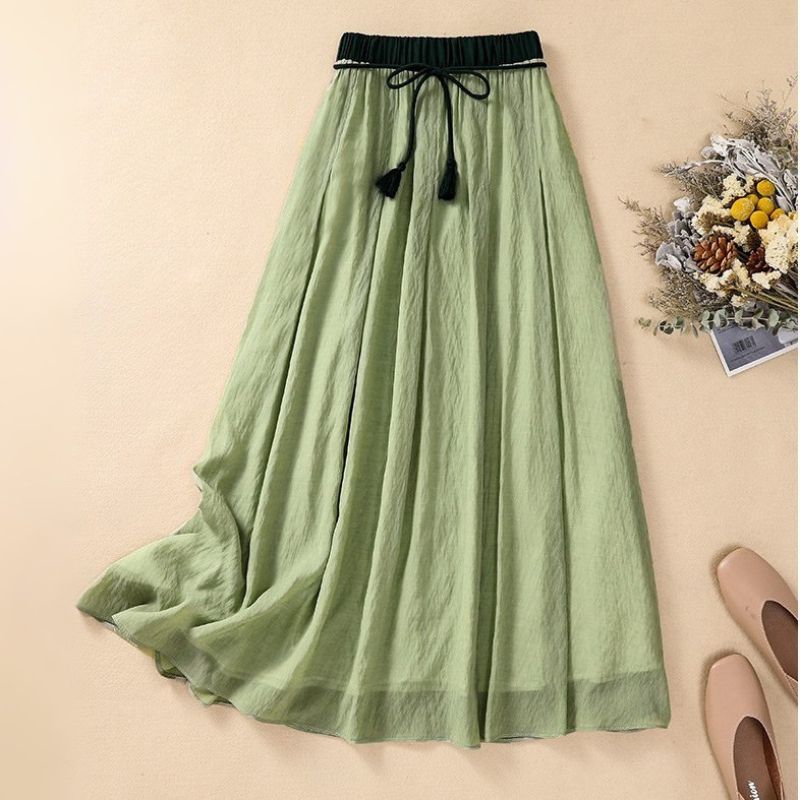 A-Line Maxi Skirt with Textured Waist and Tassel Detail