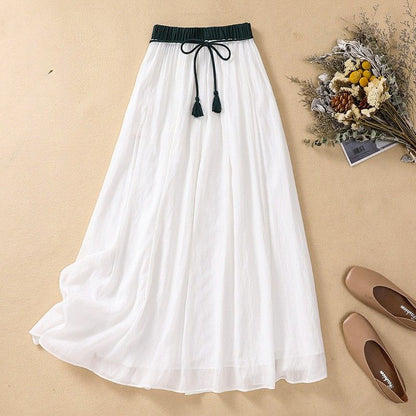 A-Line Maxi Skirt with Textured Waist and Tassel Detail