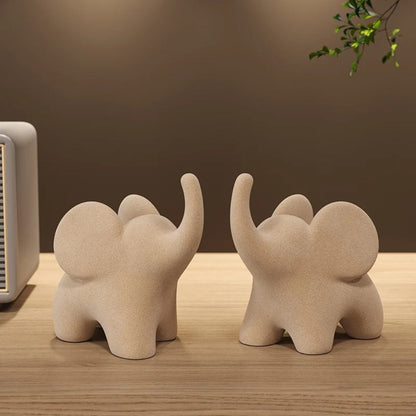 Modern Resin Elephant Figurine With Uplifted Trunk