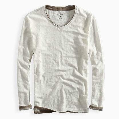Oliver Slim Fit Long Sleeve T-Shirt | V-Neck Solid Contrast Trim T-Shirt