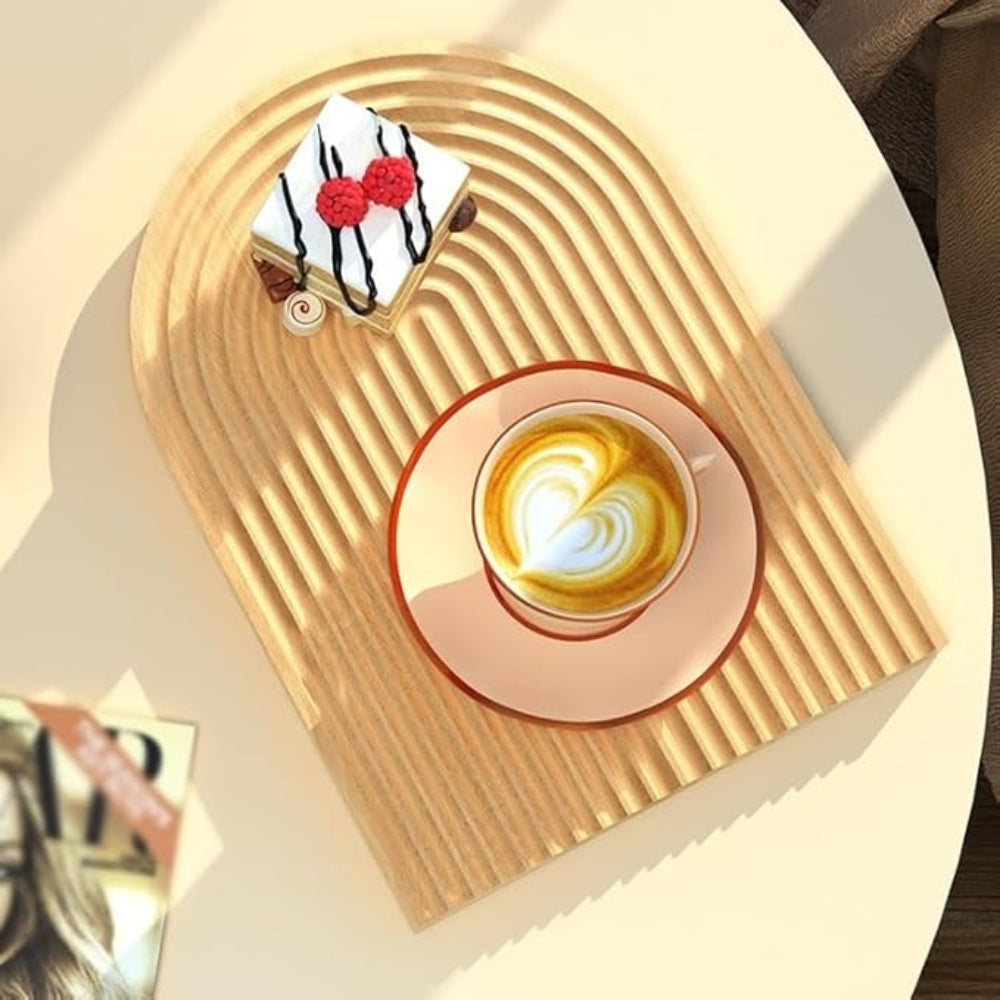 Nordic Wooden Ripple Serving Tray With Curved Edges