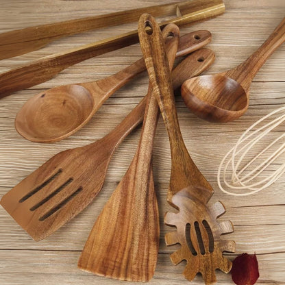 Minimalist Wooden Cooking Utensils Set with Ergonomic Handles