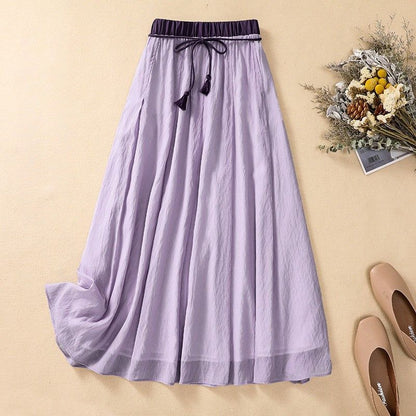 A-Line Maxi Skirt with Textured Waist and Tassel Detail
