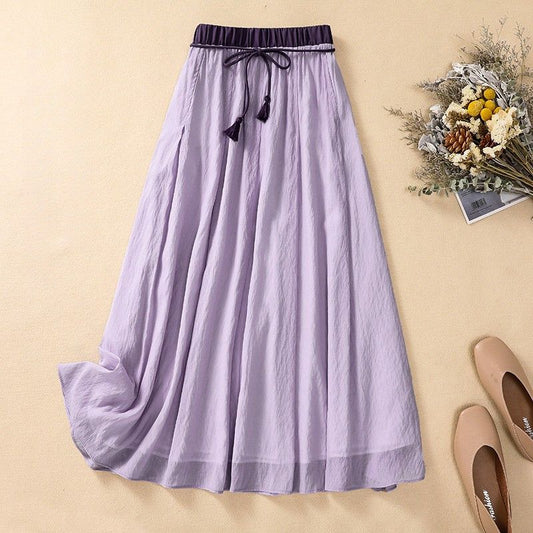 A-Line Maxi Skirt with Textured Waist and Tassel Detail