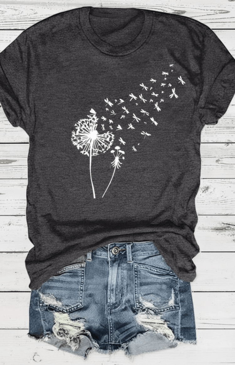 ZORELLA – Dandelion Print Crew Neck T-Shirt in Soft Cotton VIP