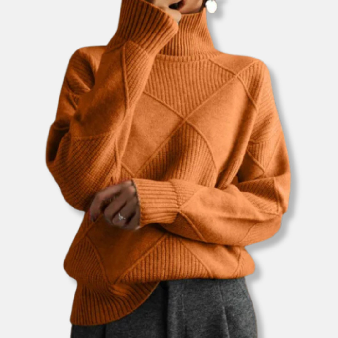 Sienna Relaxed Fit Turtleneck Sweater | Ribbed Diamond Knit Sweater