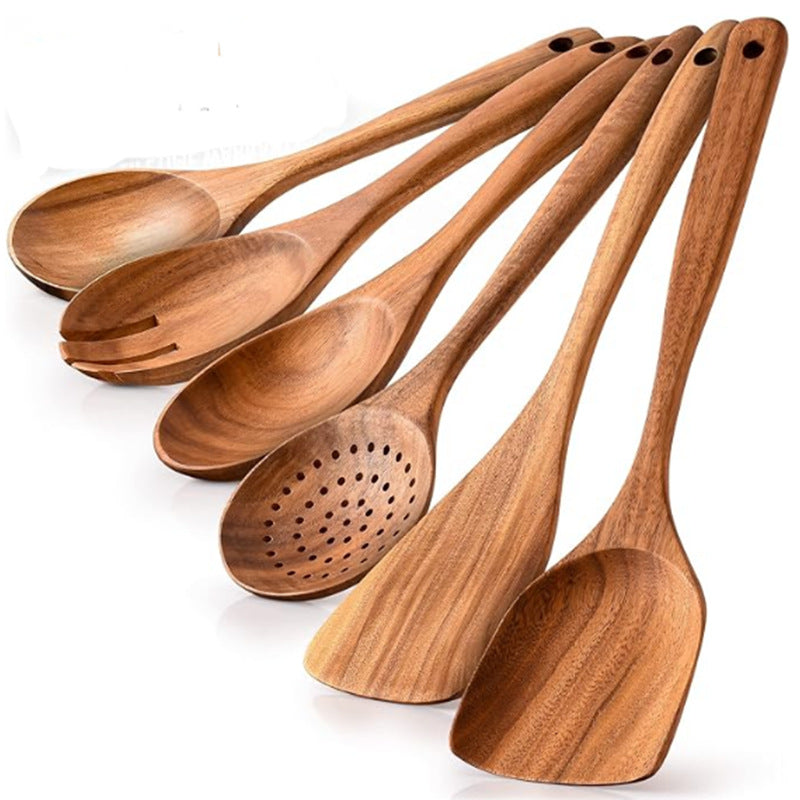 Rustic Wooden Kitchen Utensil Set with Holder