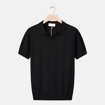 William Ribbed V-Neck Knit Polo | Collared Short Sleeve Polo