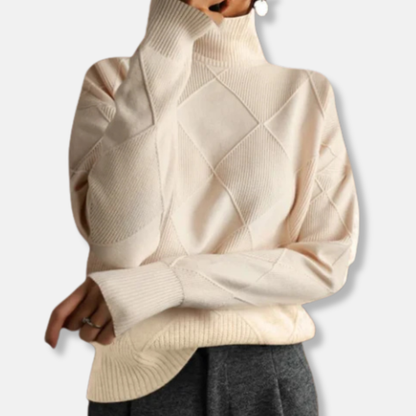 Sienna Relaxed Fit Turtleneck Sweater | Ribbed Diamond Knit Sweater