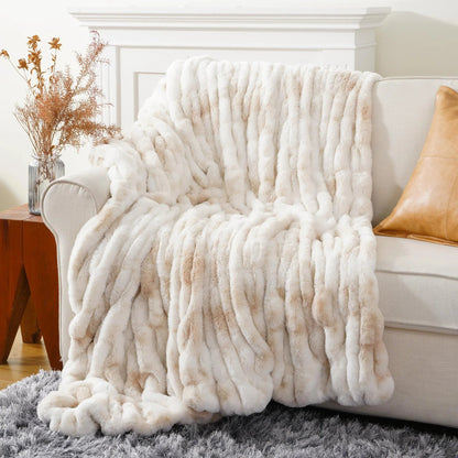 Plush Textured Throw Blanket With Quilted Design