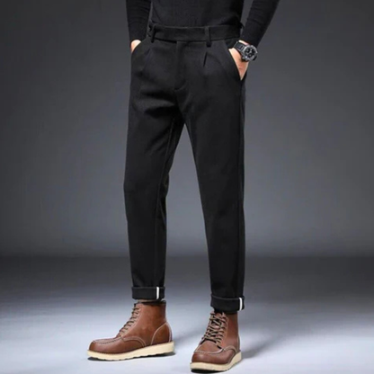 Oliver Tapered Fit Pleated Trousers | Cuffed Tab Waist Trousers