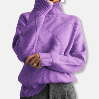 Sienna Relaxed Fit Turtleneck Sweater | Ribbed Diamond Knit Sweater