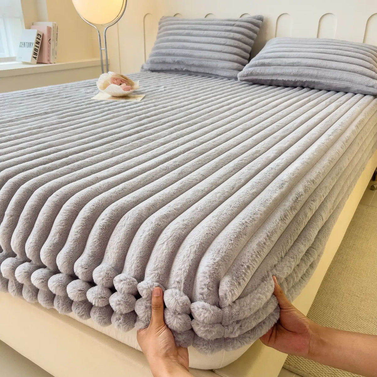 Velvet Ribbed Fitted Bed Sheet with Elastic Edges