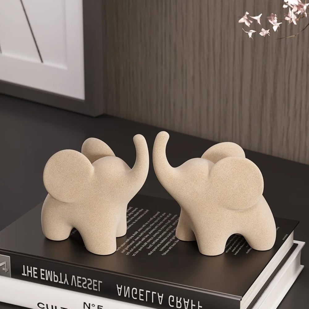 Modern Resin Elephant Figurine With Uplifted Trunk