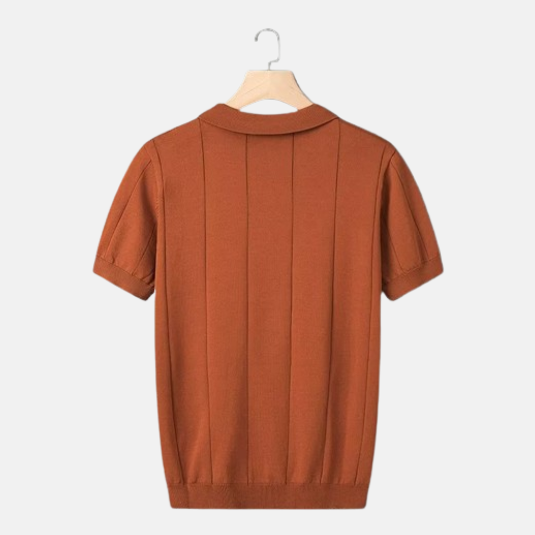 William Ribbed V-Neck Knit Polo | Collared Short Sleeve Polo