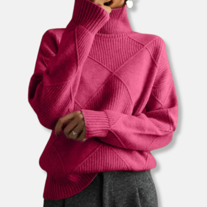 Sienna Relaxed Fit Turtleneck Sweater | Ribbed Diamond Knit Sweater